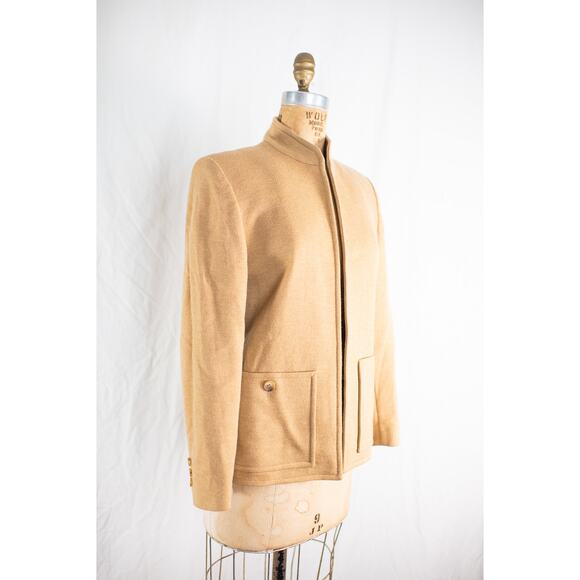 Vintage 70s Camel Brown Wool Blazer Pockets, Preppy Classic Tan Jacket, Retro, S - Picture 3 of 10